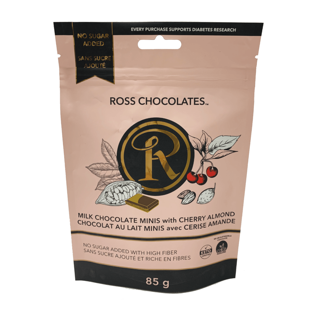 Milk Chocolate with Cherry Almond Minis Pouch - Ross Chocolates